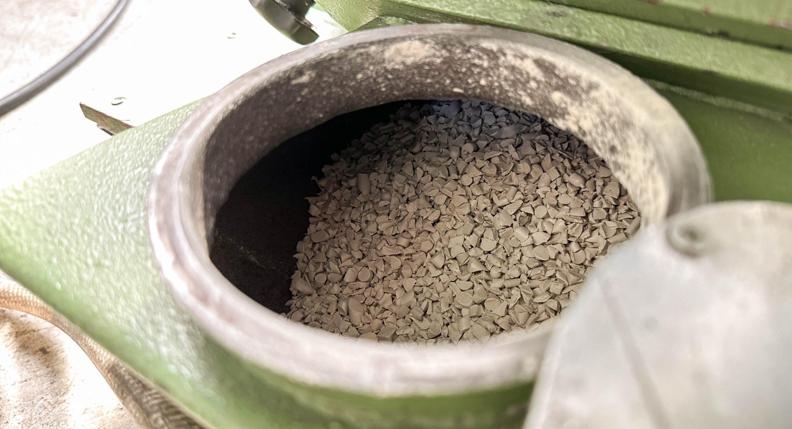 View of a mill for recycling plastic granulate as part of good environmental management